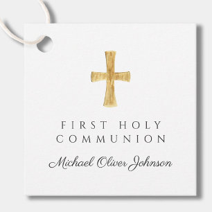 Elegant Script Religious Cross First Communion Favor Tags