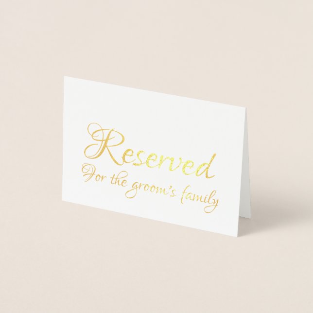 Elegant Script Reserved Wedding Table place Foil Card (Front)