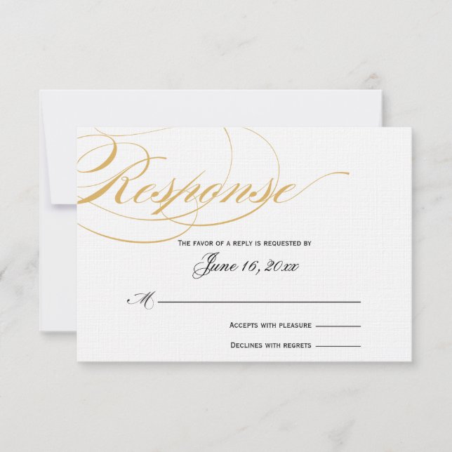 Elegant Script Response Card - Gold & Black (Front)