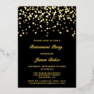 Elegant Script Retirement Party Black & Gold Foil Invitation