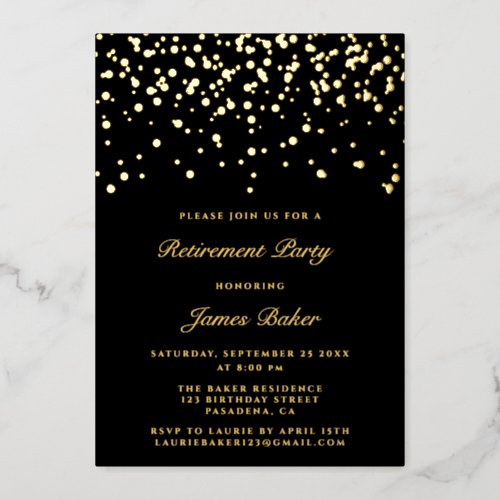 Elegant Script Retirement Party Black  Gold Foil Invitation