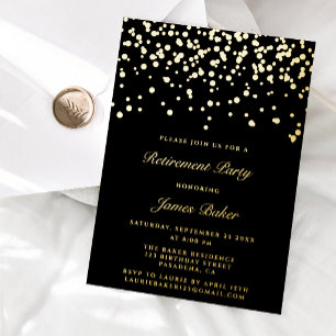Elegant Script Retirement Party Black & Gold Foil Invitation