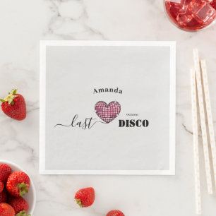 Elegant Script Retro Disco Pink Heart Wedding Paper Dinner Napkins