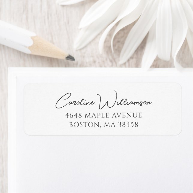 Elegant Script Return Address Black White Simple Label (Insitu)