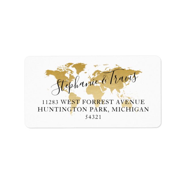 Elegant Script Return Address Gold Map  Label (Front)