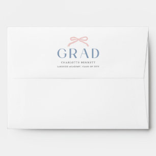 Elegant Script Return Address Pink Bow Graduation Envelope