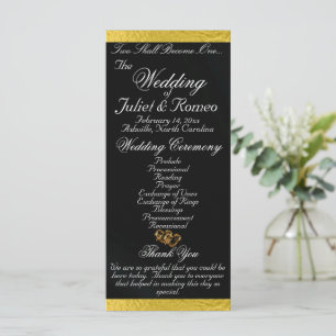 Elegant Script & Ribbon - Black/Gold Wedding Program