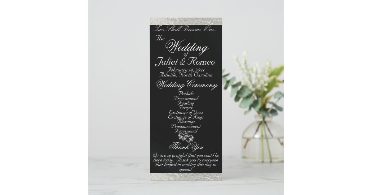 Elegant Script & Ribbon - Black/Silver Wedding Program | Zazzle