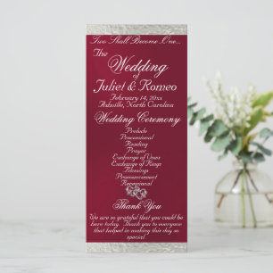 Elegant Script & Ribbon - Burgundy/Silver Wedding Program