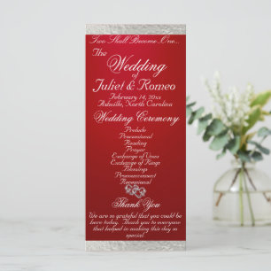 Elegant Script & Ribbon - Crimson/Silver Wedding Program