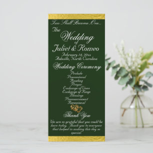 Elegant Script & Ribbon - Emerald/Gold Wedding Program
