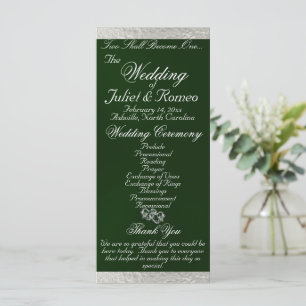 Elegant Script & Ribbon - Emerald/Silver Wedding Program
