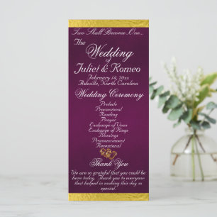 Elegant Script & Ribbon - Purple/Gold Wedding Program