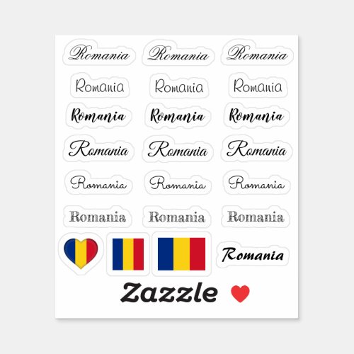 Elegant script Romania  Romanian Flag name Set Sticker