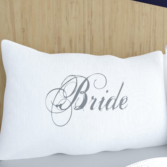 Elegant Script Romantic Bride White Wedding Pillow Case (An elegant font that says Bride on this pillow case. You can easily change it to your name)