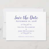 Elegant Script Romantic Calligraphy Periwinkle Save The Date (Front)