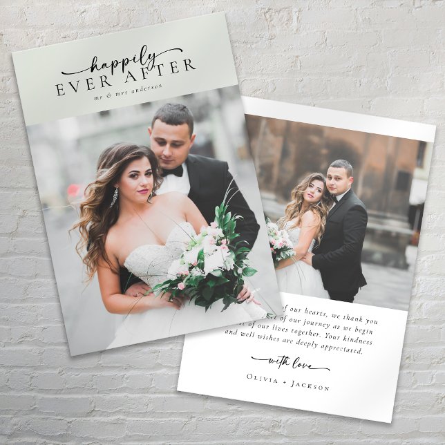 Elegant Script Romantic Photo Wedding Thank You Card (Creator Uploaded)