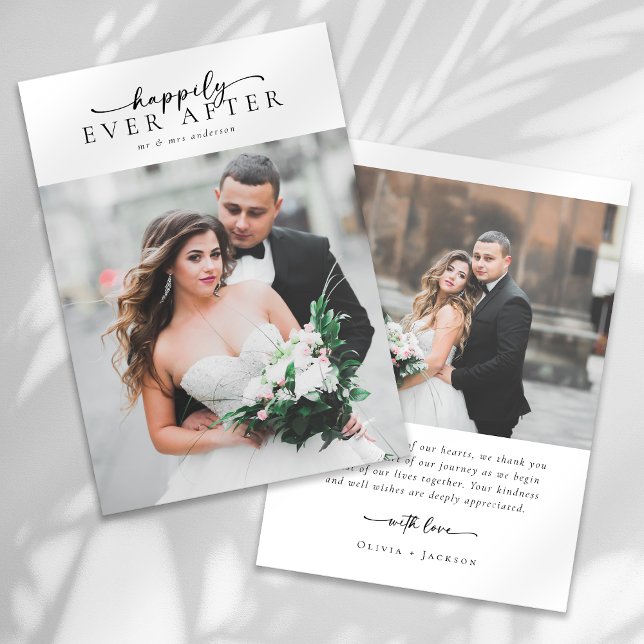 Elegant Script Romantic Photo Wedding Thank You Card (Creator Uploaded)