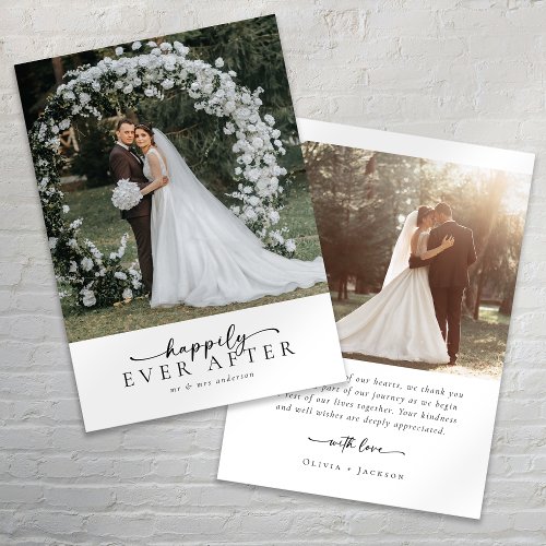 Elegant Script Romantic Photo Wedding Thank You Card