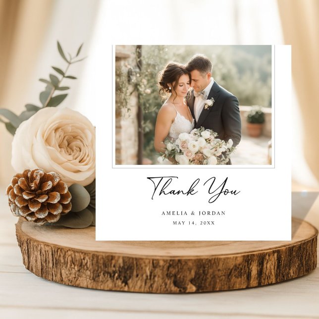 Elegant Script Romantic Rustic Boho Wedding Photo Thank You Card (Creator Uploaded)