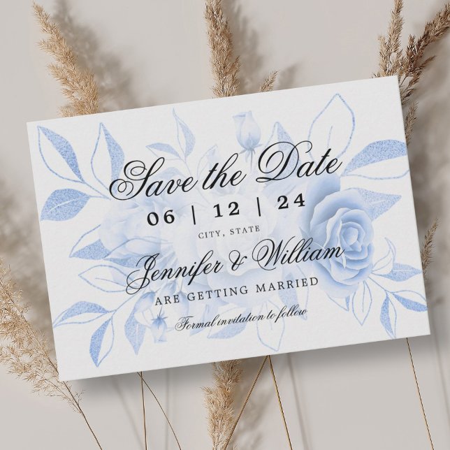 Elegant Script Romantic Wedding Navy Floral  Save The Date (Elegant Script Romantic Wedding Navy Floral Save The Date)