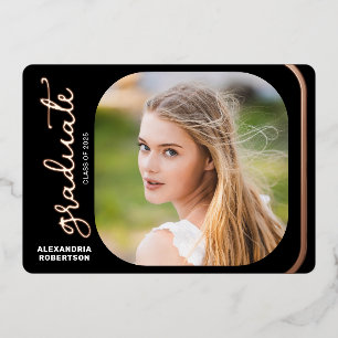 Elegant Script Rose Gold 2 Photo Graduation Party Foil Invitation