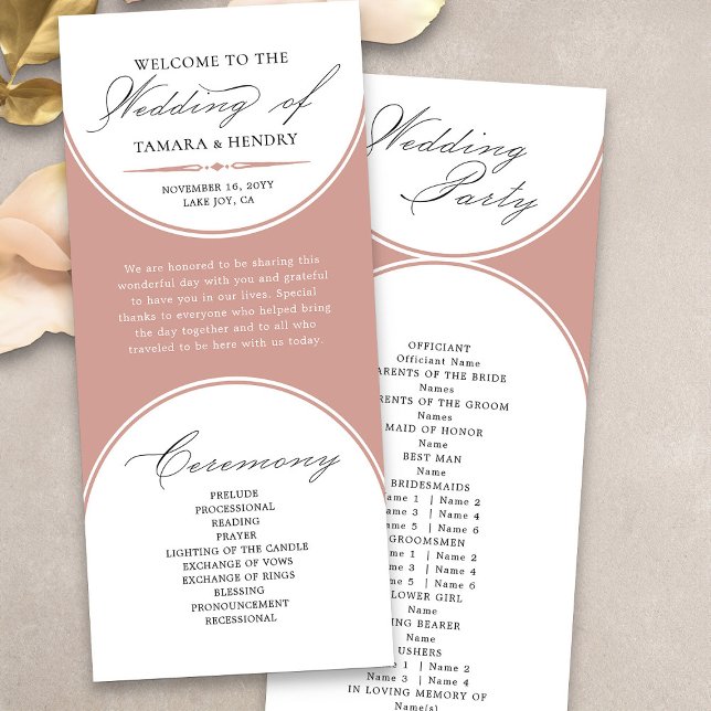 Elegant Script Rose Gold Arch Wedding Program (Elegant wedding order of service program in rose gold from my Wedding Colors collection)