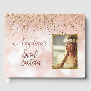 Elegant Script Rose Gold Blush Pink Gold Glitter Guest Book