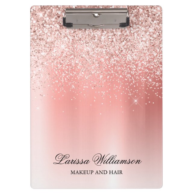 Elegant Script Rose Gold Glitter Beauty Salon Clipboard (Front)