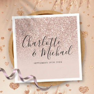 Elegant Script Rose Gold Glitter Wedding Napkins