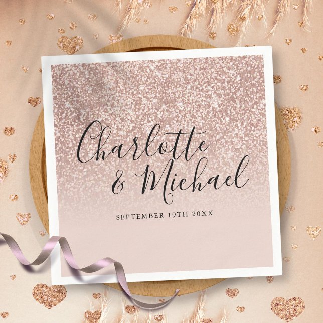 Elegant Script Rose Gold Glitter Wedding Napkins (Elegant Script Rose Gold Glitter Wedding Napkins)