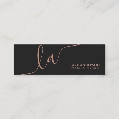 Elegant script rose gold modern monogram initials mini business card