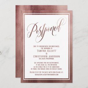 Elegant Script Rose Gold Postponed Wedding Card