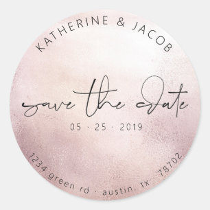 Elegant Script Rose Gold Save The Date Classic Round Sticker