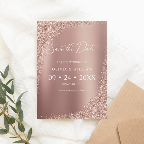 Elegant Script Rose Gold Wedding Save the Date
