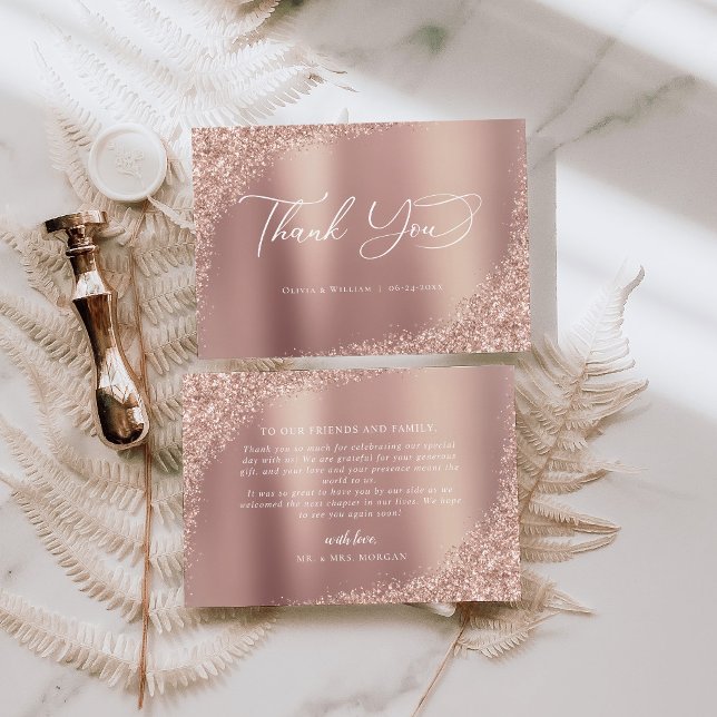 Elegant Script Rose Gold Wedding Thank You Card (Creator Uploaded)