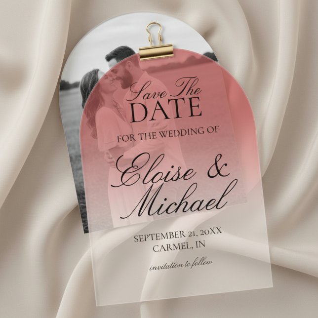 Elegant Script Rose Gradient Wedding Save The Date Acrylic Invitations (Invite guests to mark their calendars with this Elegant Script Gradient Wedding Acrylic Invitation!)