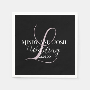 Elegant Script Rose Initial Wedding Favor  Napkins