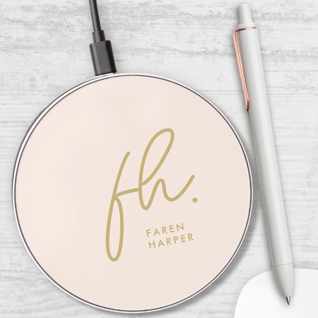 Elegant Script Rose Monogram Blush Pink Gold Chic Wireless Charger (Creator Uploaded)