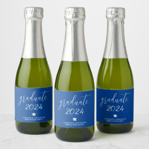 Elegant Script Royal Blue Graduate 2024 Graduation Sparkling Wine Label