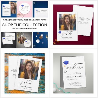 ELEGANT SCRIPT ROYAL BLUE GRADUATION PARTY