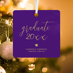 Elegant Script Royal Purple 2025 Graduate Photo Metal Ornament