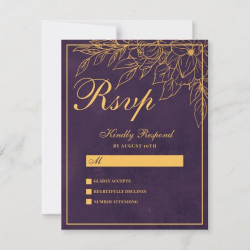 Elegant Script Royal Purple Gold Wedding RSVP Card