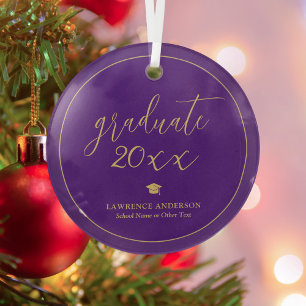 Elegant Script Royal Purple Graduate 2025 2026 Glass Ornament