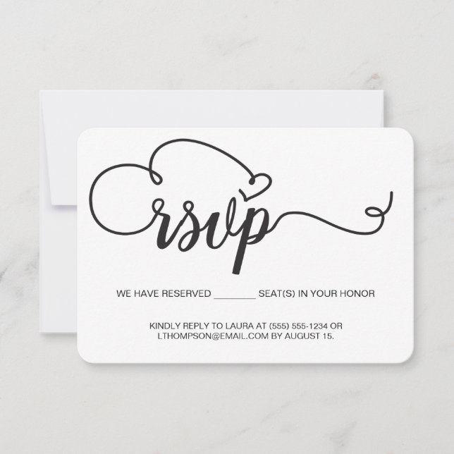Elegant Script RSVP Email Reserved Seat wedding Card (Front)
