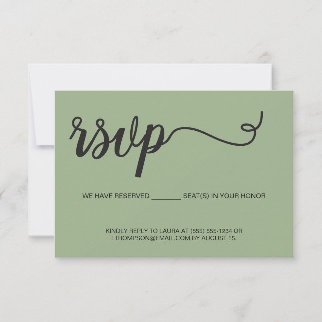 Elegant Script RSVP reserved seats Green wedding (Front)