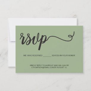 Elegant Script RSVP reserved seats Green wedding Card