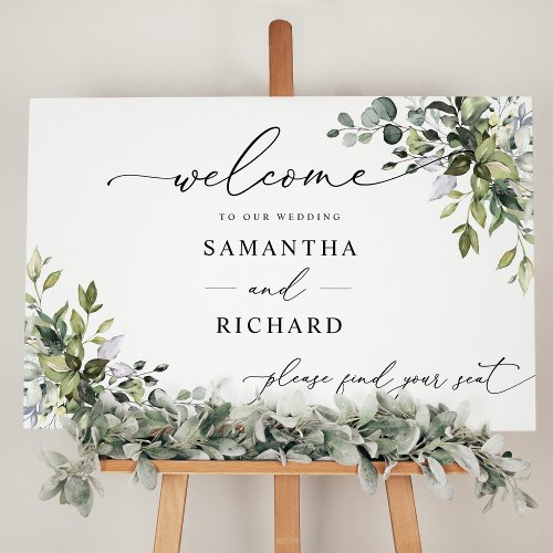 Elegant Script Rustic Greenery Wedding Welcome Foam Board