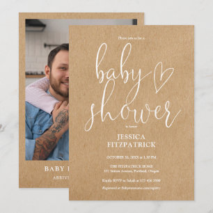 Elegant Script Rustic Kraft Photo Baby Shower Invitation