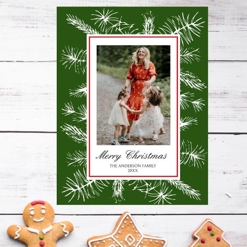 Elegant Script Rustic Pine Custom Photo Christmas Holiday Postcard